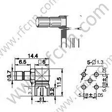 Angle droit féminin SMB pour connecteur RF PCB RF