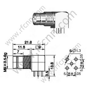 1.6 / 5.6 Angle droit féminin pour connecteur RF PCB RF