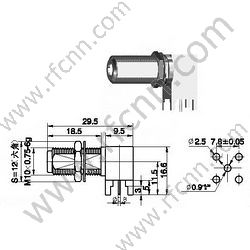F Angle droit féminin pour connecteur RF PCB