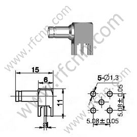 1.0 / 2.3 Angle droit féminin pour connecteur RF PCB RF